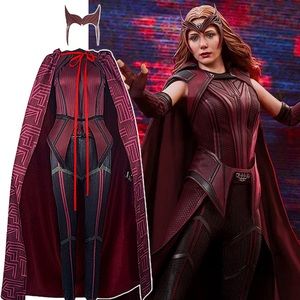 Wanda Maximoff Costume Cosplay Wanda Vision Cloak Top Headpiece Accessory Outfit